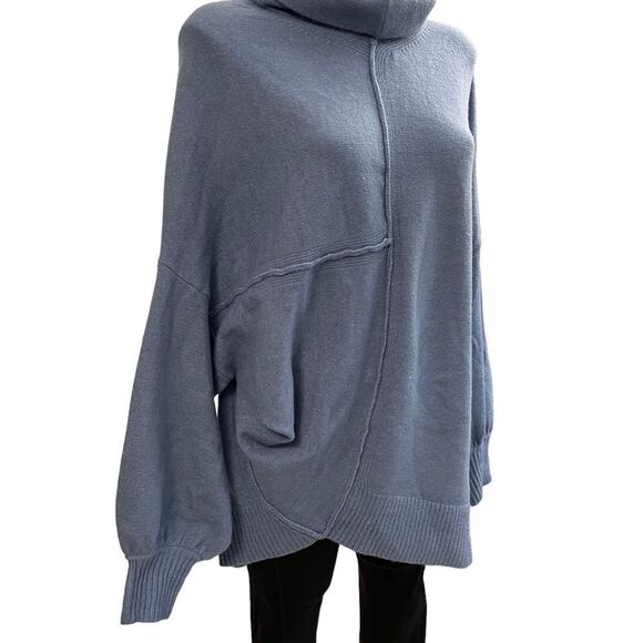 PROMESA High Art Asymmetrical Funnel Neck Sweater Ash Blue wool blend sz Large‎ - Picture 5 of 12